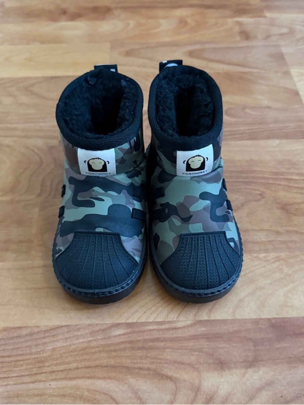 Kids Black Camo Ankle Boots